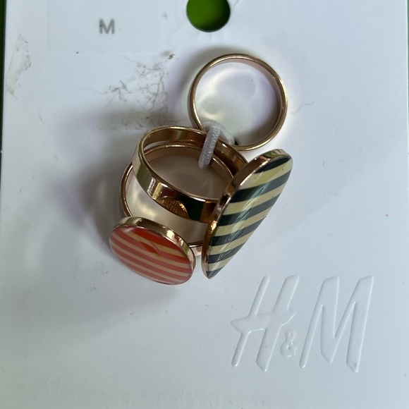 M Ring set stripes & gold modernist stacking bands statement nautical preppy - Picture 7 of 9